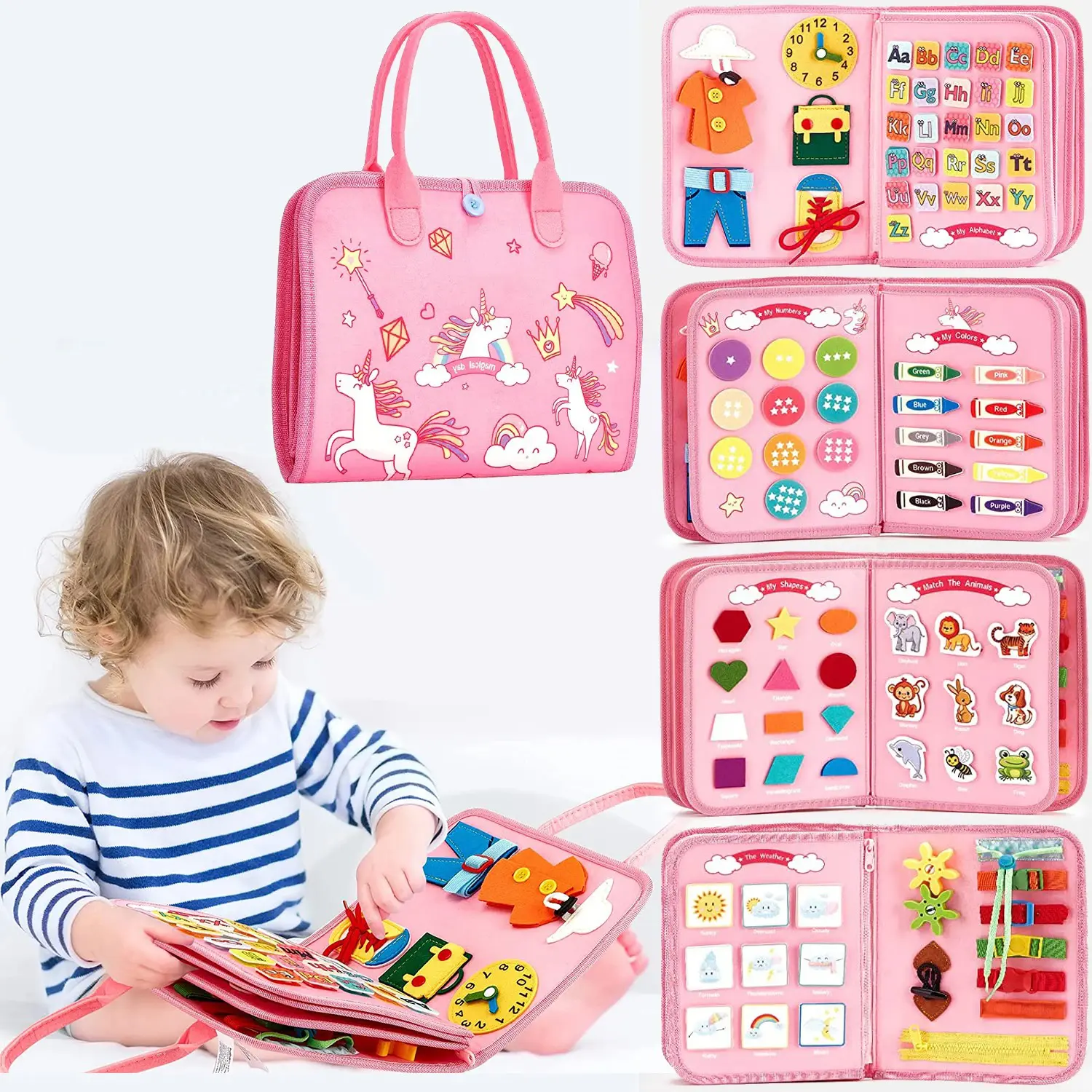 Toddler Busy Board Montessori Toys for Toddler Boys & Girls Birthday Gifts, Sensory Toys for Toddlers, Educational Travel Preschool Toddler Activities Learning Fine Motor Skills