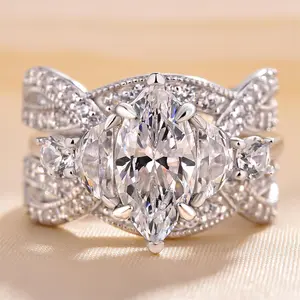 Effinny 1.5ct Marquise Cut Insert Wedding Ring Set ,5A Cubic Zirconia Promise Ring, Anniversary Ring for Women Outdoorfun