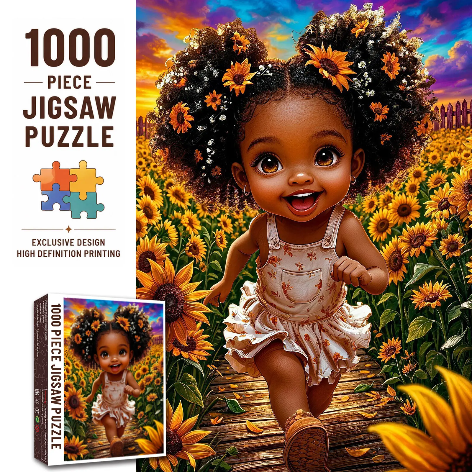 Walarky 1000-Piece Cute Sunflower Girl Jigsaw Puzzle for Adults, Challenging Brain Game, Family Activity, Gift Option, 27.5x20inch (70x50cm) Wall Decor