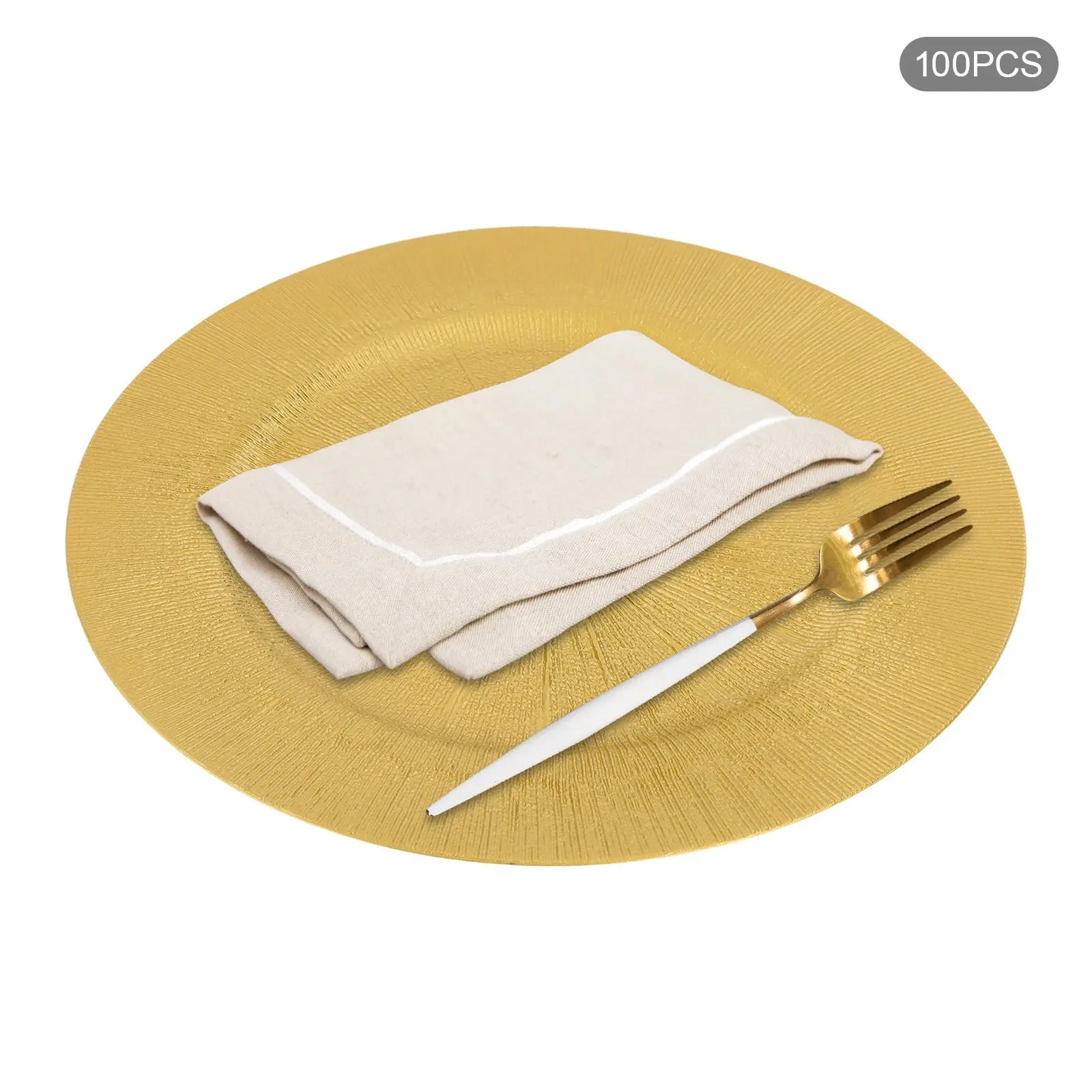 100Pcs 13in Gold Round Disposable PP Plastic Charger Plates - Modern Kitchenware Accessory, Party Supplies for Wedding, Baby Shower Table Decor