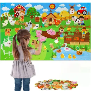 Farm Animals Felt Story Busy Board Set 41PCS Montessori Busy Board Preschool Farmhouse Barnyard Theme Busy Board Story Set Storytelling Early Learning Interactive Play Kit Wall Hanging for Toddlers Sensory Activity Board