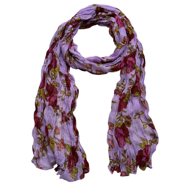 Magenta Printed Polyester Scarf - Crinkle Long Scarf (63"x23")