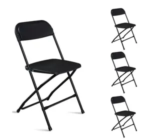 4 Pack Plastic Folding Chairs Black Heavy Duty Indoor Outdoor Portable Stackable Chairs for Party Office Event