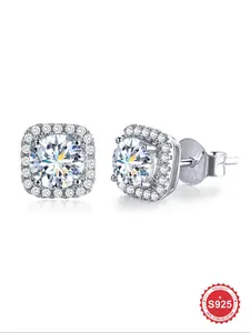 S925 Sterling Silver Square Shaped Zircon Stud Earrings, Fashion Jewelry for Party, Daily Clothing Decor, Trendy All-match & Exquisite Jewelry for Gift