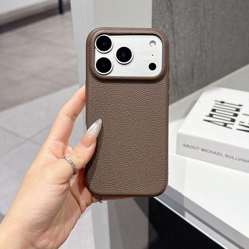 Premium Litchi Grain Real Leather iPhone Case Compatible with MagSafe, Anti-Fingerprint Clear Grip Slim Protective Cover with Soft Microfiber Lining, Shockproof for 12/13/14/15/16/17 Pro/Pro Max/Plus/Air