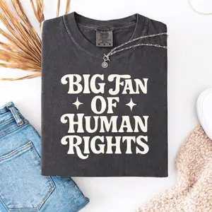Comfort Colors Big Fan of Human Rights TShirt, No Human is Illegal Tshirt, Radicalized by Decency Retro Graphic Tee for Empathy