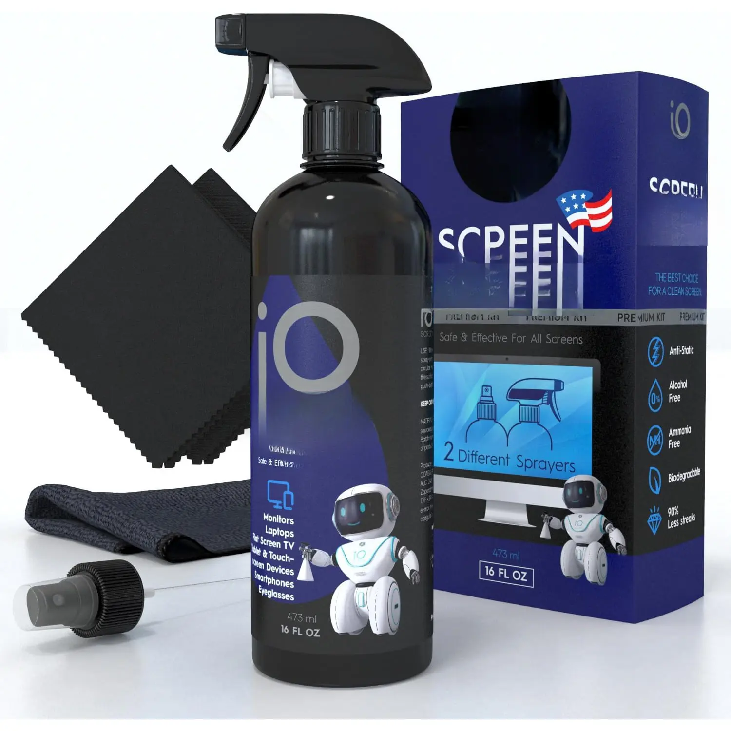 Screen er Spray (16oz - 473ml) -  Large ing Kit for LCD LED OLED TV, Smartphone, iPad, Laptop, Touchscreen, Computer ,  Devices, 3 Microfiber Cloths and 2 Nozzles
