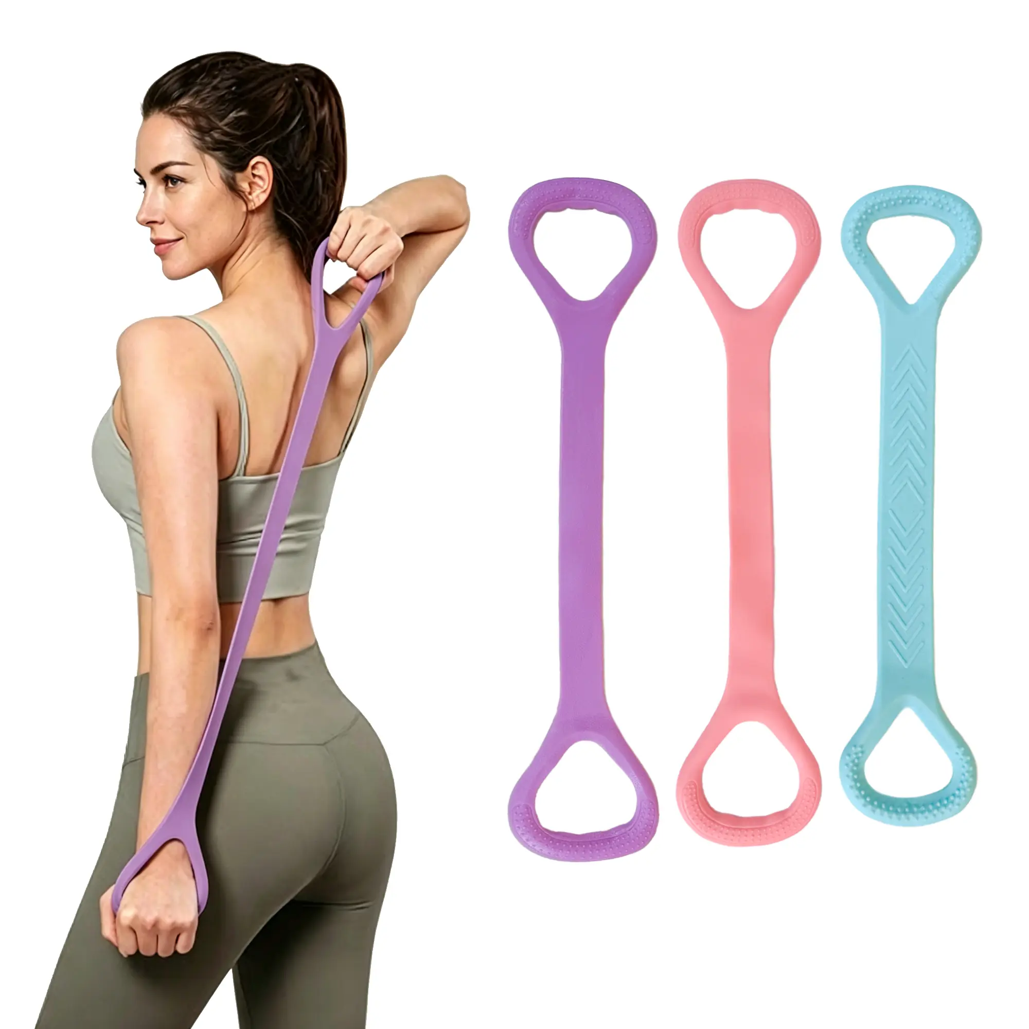 Fitness Resistance Bands -Multi-Functional 8 Word Yoga Stretch Band Soft Silicone Anti-slip Pull Ropefor Strength Training and Exercise