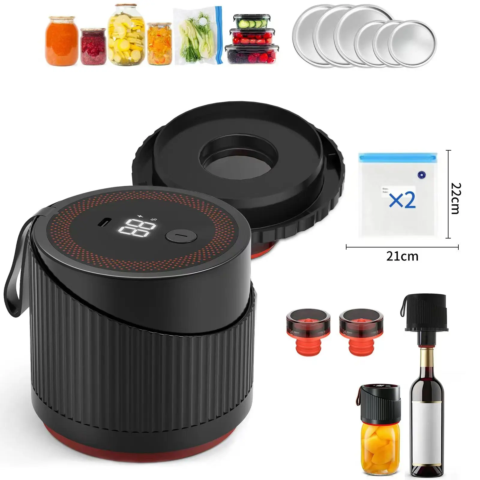 2026 Latest Portable Electric Vacuum Sealer Machine Kit with Portable Power, Compact Form, 1-Button Control for Food Storage & Freshness, Suitable for Wide Mouth-Regular Mouth Mason Jars, Non-Slip Seal, Simple One-Button Control