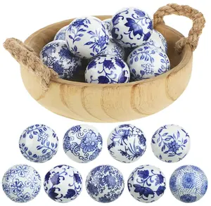 9 Pcs Blue and White Porcelain Balls Decorative Chinoiserie Orbs for Centerpiece Bowls China Ceramic Balls Farmhouse Basket Tray Vases Decoration Gifts for Dining Table Holiday(Classic Style)
