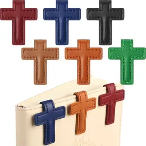 6-Piece PU Leather Bookmarks, Vintage Religious Cross Design, Dual-Sided Page Holders, Ideal for Books, Bibles, Diaries, Perfect Gift for Readers