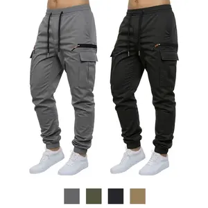 Clean Gent 2-pack men’s solid-color cargo pants—fashionable and casual with an elastic waistband; comfortable and stylish. Suitable for outdoor and street-style casual wear; relaxed-fit bottoms.