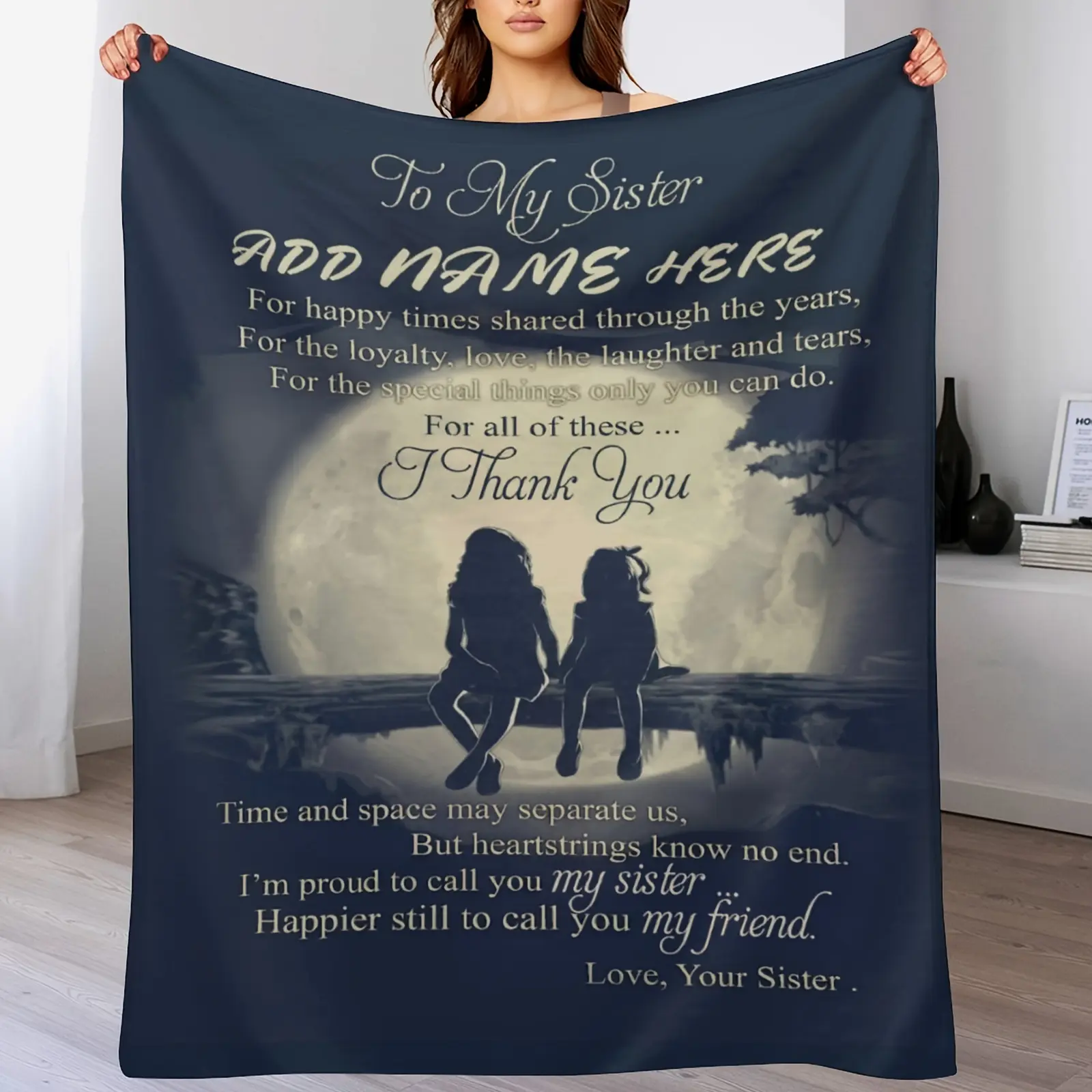 Personalized Sister Flannel Blanket – Soft, Warm & Tear-Resistant | Custom Name "to My Sister" Message | Perfect for Couch, Bed, Office, Camping & Picnics | All-Season Gift, 280gsm