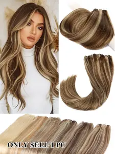 50g 100% Real Raw Human Hair Weft Extensions, Lightweight Individual Extensions, Natural Long Straight Sewn Salon Hair Bundles, 12-24 Inch Perfect for Daily Wear & Styling
