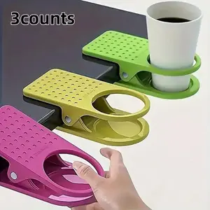 3-Piece Space-Saving Clip-On Cup Holder Set, Organizer, Durable Lightweight Design for Desktops & Tables, Ideal for Home Office Restaurant Use