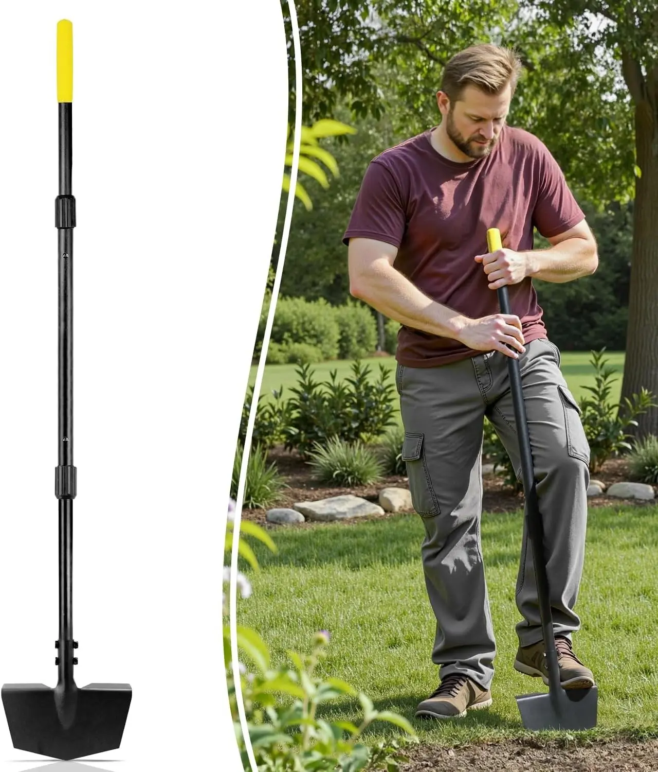 Edger Lawn Tool Extra-Tall 52.4'', Garden Edger Chopper with V-Shape Tempered Blade, Half Moon Lawn Edger Tools with XL Solid Steel Handle, Grass Edger Tool Manual for Yard Landscaping Edging