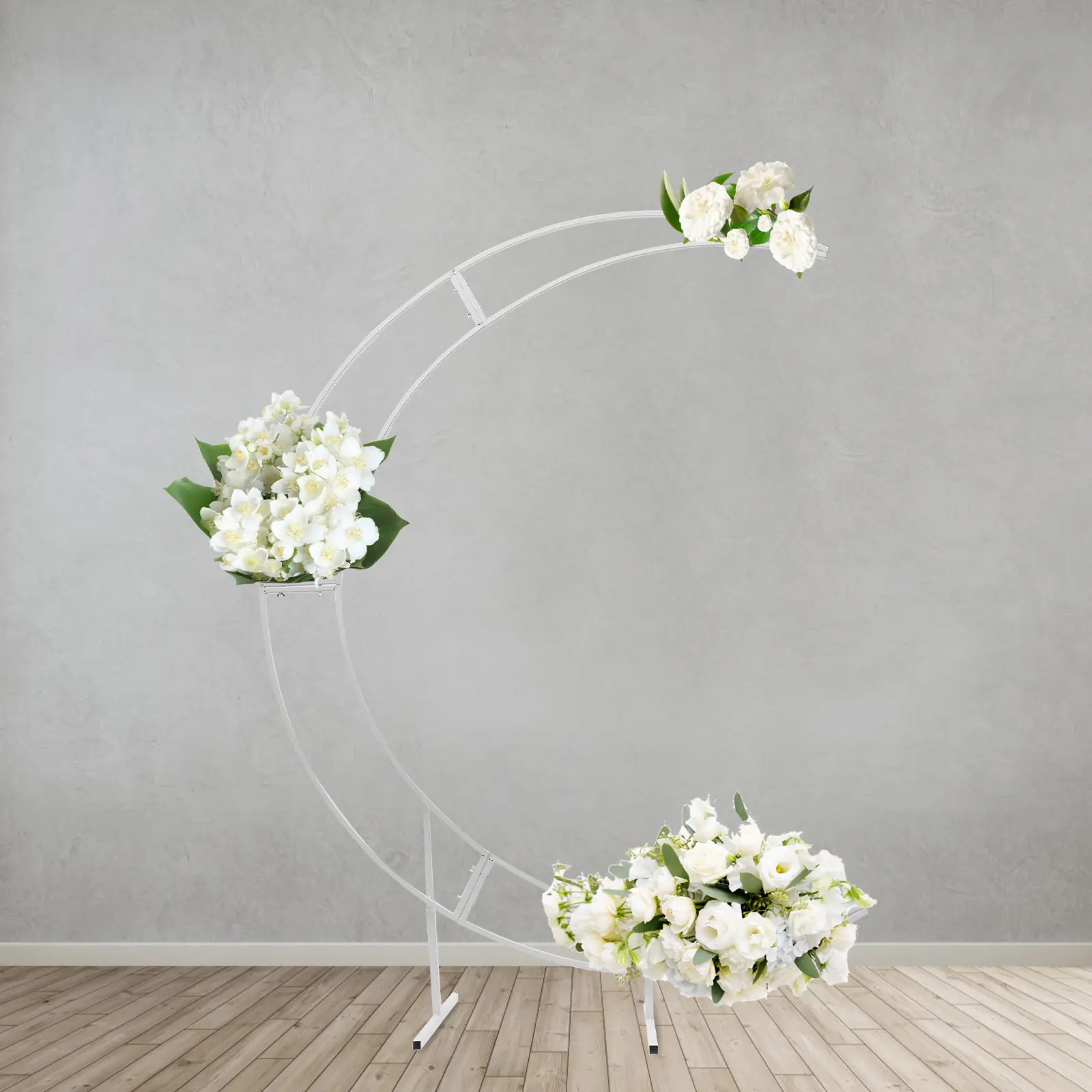 7ft Painted White Carbon Steel Crescent Moon Metal Arch Stand - Curved Flower Balloon Backdrop Frame for Classic Festive Decorations, Valentines Day, Childrens Day, Home & Party Supplies