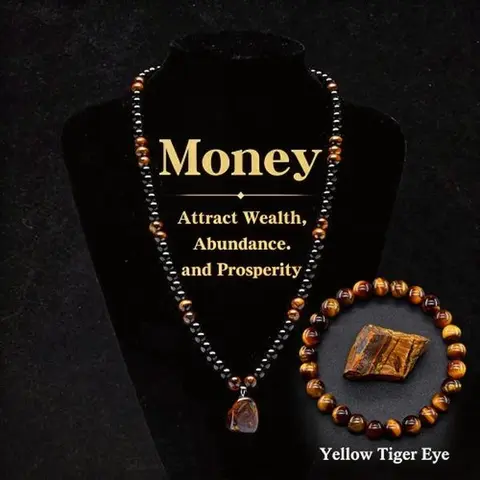 Unisex 2-Piece Boho Inspired Jewelry Set - Gold Coated Metal, Tiger's Eye Necklace, Obsidian Layered Beads Cord Bracelet, Adjustable, Tarnish Resistant, Earthy Mix Style, Daily Wear, Beads Jewelry Sets