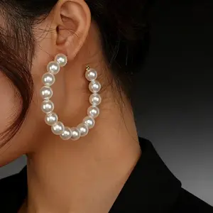 Elegant Vintage Faux Pearl Hoop Earrings - Chic Ear Accessories for Women’s Wedding & Party