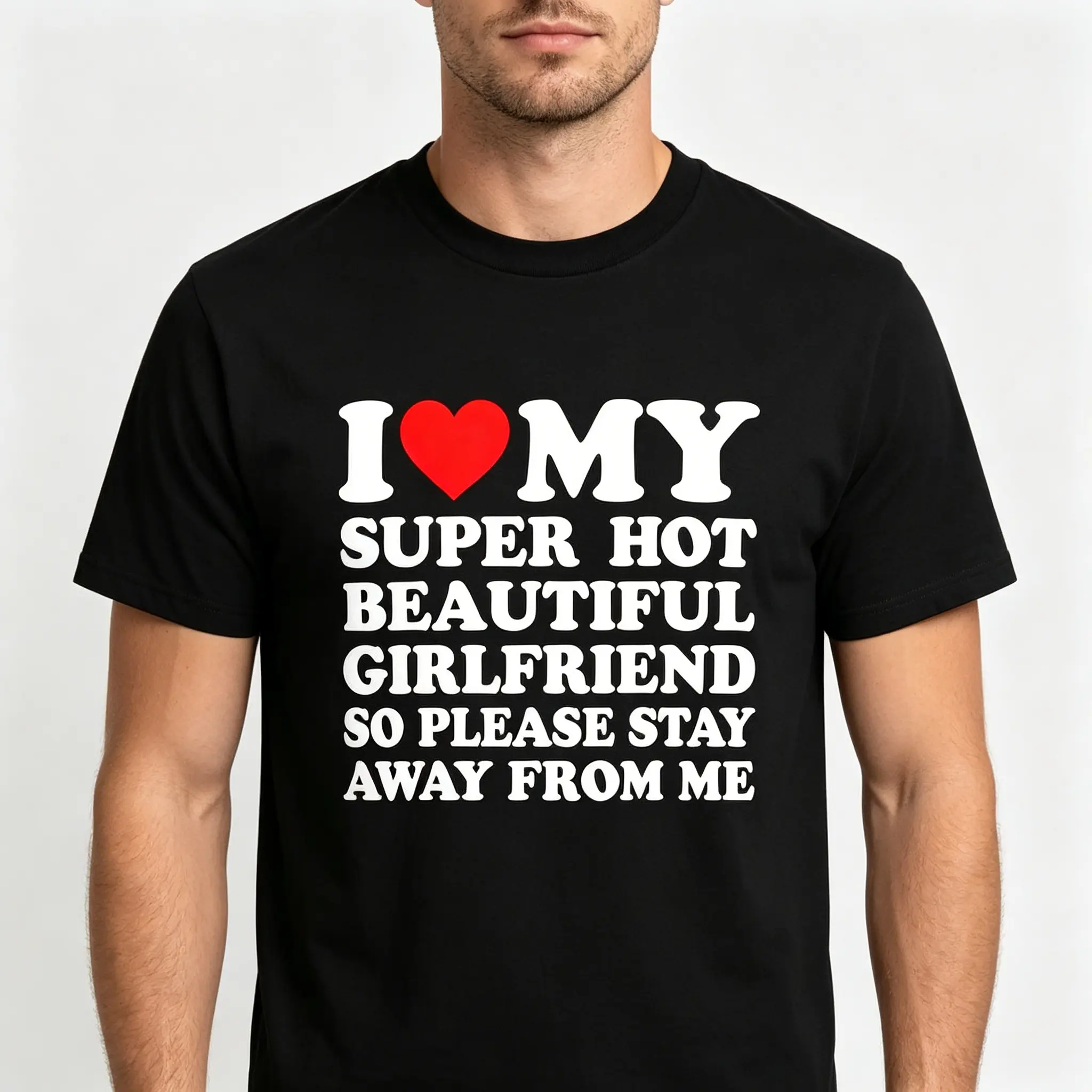 Men's Funny Graphic Tee with 'I Love My Super Hot Girlfriend' Quote - 100% Cotton Shortsleeve Crew Neck, Tshirt, Top, Menswear, Casual, Gifts For Boyfriend, Pure Cotton