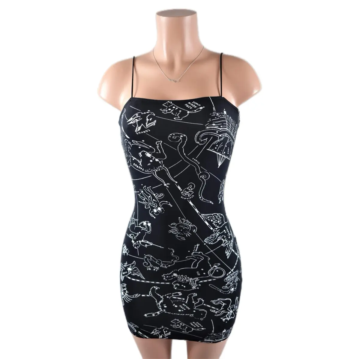 Constellation Mini Dress Casual Square Neck Polyester Womenswear
