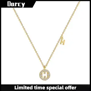 Hollow round zircon 26 English letters necklace for girls alloy pendant jewelry