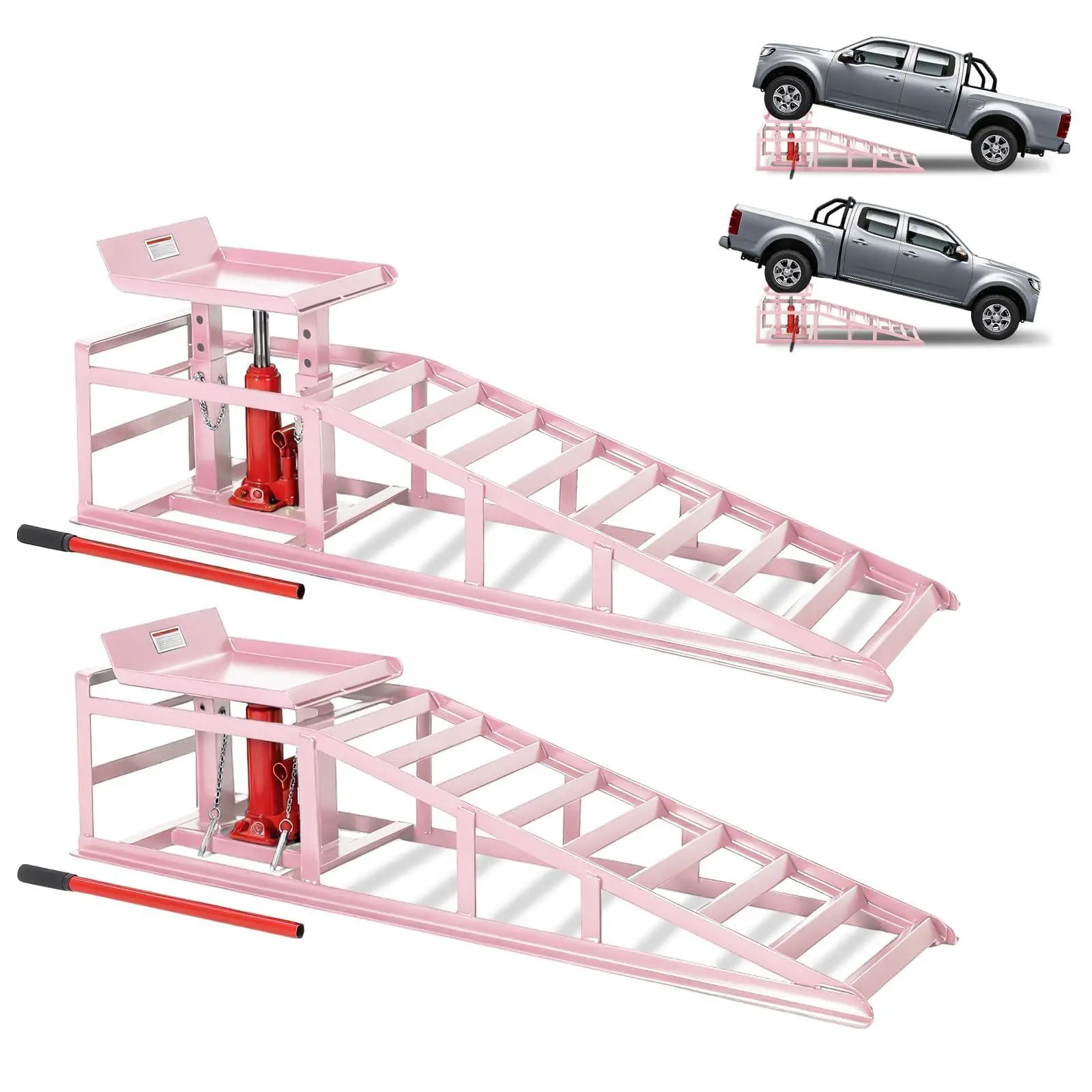 Gaomon 2-Pack 5 T/11000 LB Heavy Duty Low Profile Hydraulic Steel Car Ramps, 9.4"-13.34" Height for Oil Change & Auto Garage Repairs, Pink Hydraulic Lift