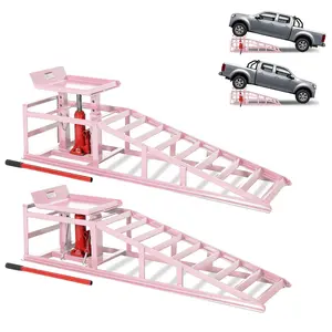 2 Pack Hydraulic Car Ramps 5 Ton/11000 LB, Heavy Duty Low Profile Vehicle Ramps, 9.4"–13.34" Height for Oil Changes, Auto Garage Repairs & Maintenance, Pink