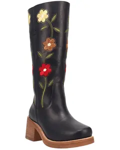 Dingo Women's Floral Bloom Fashion Boot Round Toe - Di2378-Blk