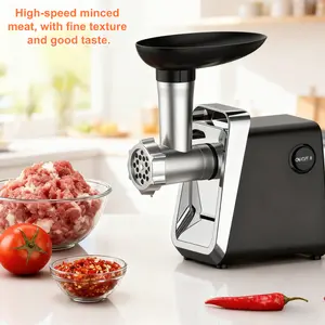 Electric meat grinder, vegetable chopper, sausage filling machine, equipped with push rod, sausage filling device, and 3 different knife nets. The components are detachable and easy to clean. Suitable for grinding meat and vegetables, and filling sausages