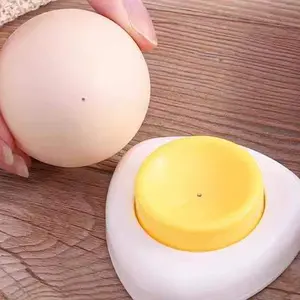 Magnetic Egg Opener with Safety Lock Base and Ergonomic Handle, Plastic Automatic Puncture System, Ideal for Boiled Eggs