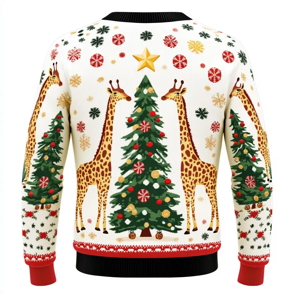 Ugly Christmas Sweater with Giraffe Print - Perfect for Holiday Parties and Family Gatherings - Funny Themed Holiday Gift for Men, Women, and Kids!