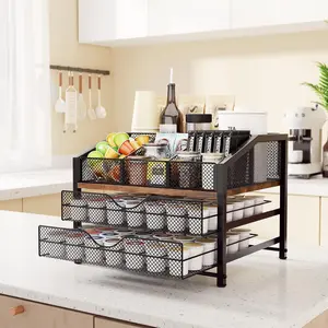 Coffee Capsule & Tea Bag Countertop Organizer with Drainage System, Storage Rack for Disposable Cups & Mugs