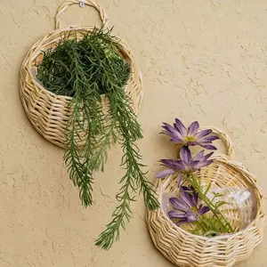 Rattan Woven Wall Basket, Diameter 34 Cm, Height 30 Cm, Lightweight Durable, Suitable for Storage or Display, Indoor Use Only