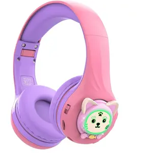 L-HPS004  CB-7S Kids Wireless Headphones,with Safe Volume Control 74/85/95dB,LED Glow Lights,50H Playtime,Bluetooth V5.3,Built-in Mic, TF Card Slot,for Travel/School/Phone/Laptop(Pink&Purple)