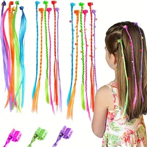 18pcs Vibrant Rainbow Hair Extensions with Clips - Colorful Braided Extensions for Kids and Teenage Girls, All-Season Styling Accessories, Plastic Material, Non-Textile Weaving Method, Teenage Girl Hair Accessories| Vibrant Hair Extensions| Plastic Hair A