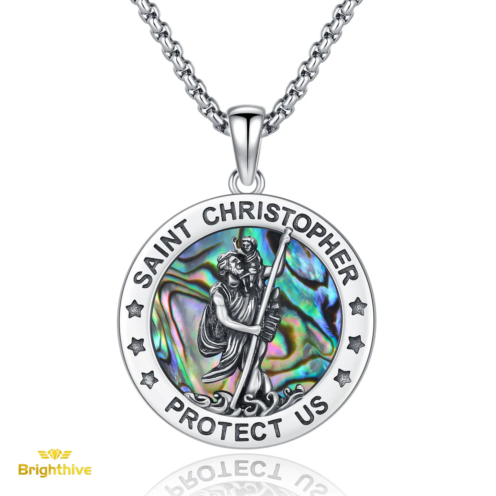 S925 Sterling Silver Saint Christopher Necklace for Adults, Religious Protective Amulet Pendant for Casual Daily Wear, Comes with Gift Box, Unisex, Gift-Ready Packaging, One Size