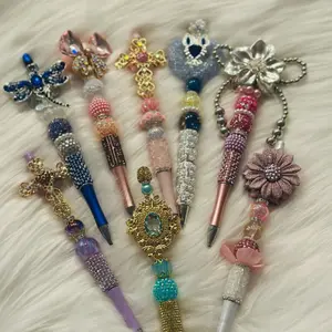 Bling Fancy Long DIY Beaded Pens - Cross, Dragonfly, Flower & Owl Designs with Unique Beadwork and Decorative Accents