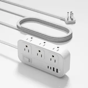 Compact Flat Plug Surge Protector Power Strip with 6 AC Outlet, 5 Ft Slim Flat Durable Braided Extension Cord, 4 High-Speed USB Ports (2 USB A Ports & 2 USB C Ports), Perfect Essential for Home, College Dorm, Office, Travel power  socket