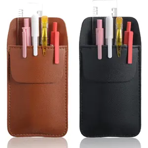 JIEYAO 2 Pcs PU Leather Pocket Protector, Pen Organizer for Men Shirt Leather Pen Protect Holder Can Hold 4 Pens Pencil Pouch for Lab Coats(Brown+Black)