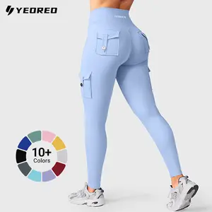 YEOREO CoreFlex Workout Cargo Leggings with Pockets for Women Hidden Scrunch Butt Lifting Leggings Gym Yoga Pants