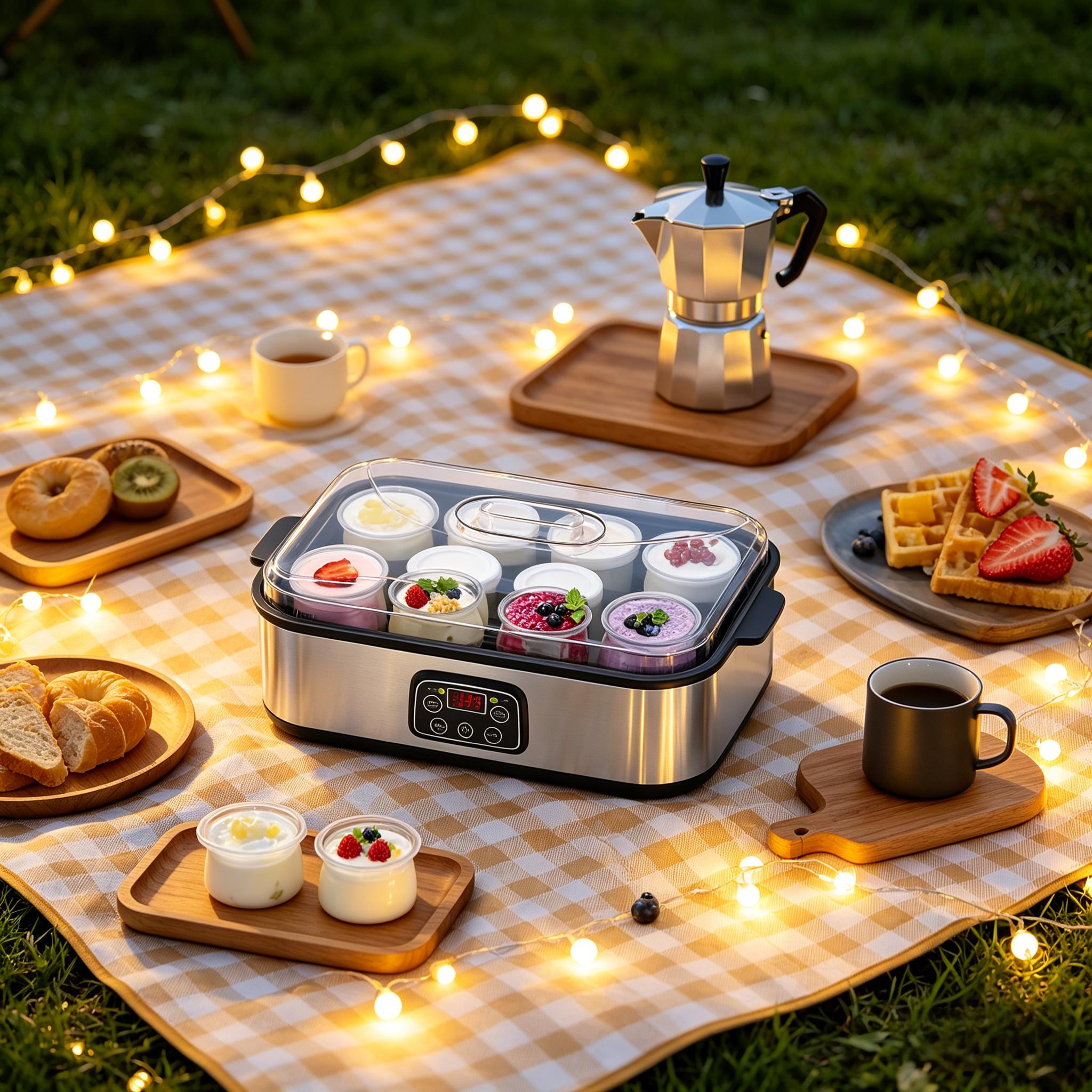 1pc Family 8-Cup Automatic Yogurt Maker, Multifunctional Electric Fermenter with US Plug, Makes Yogurt Jam Ice Cream Pudding, Complete Jar Set for Home Breakfast & Healthy DIY Snacks