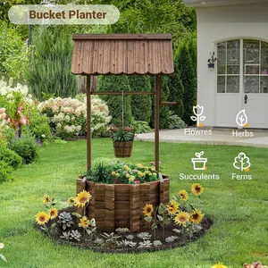 Wishing Wells for Outside, Wooden Wishing Well Planter for Yard, Upgrade Wishing Well with 4 Reinforced Rod & Hanging Bucket for Garden Patio Lawn Backyard Home Decor