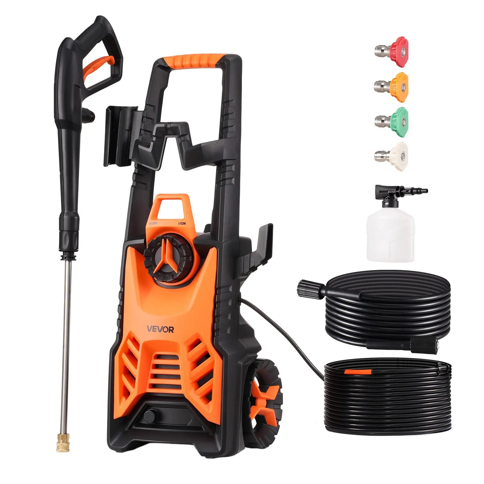 【Summerfinds】VEVOR Handheld Power Washer, 1900W Motor for Tough Jobs, 2000PSI Max, 3.2/2.8/1.76/1.65 GPM, 25° Wide Spray, 26ft Hose, Adjustable Nozzles, Foam Cannon, Plastic Heavy-Duty Tool for Decks, RV Cleaning, Pressure Washer