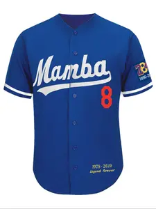 Men's 8/24 Baseball Jersey, Blue Embroidery Sports Uniform, Casual Short Sleeves, Button Down T-Shirt, Loose-Fitting, Sporty Style, Jersey Tee, Sports Top