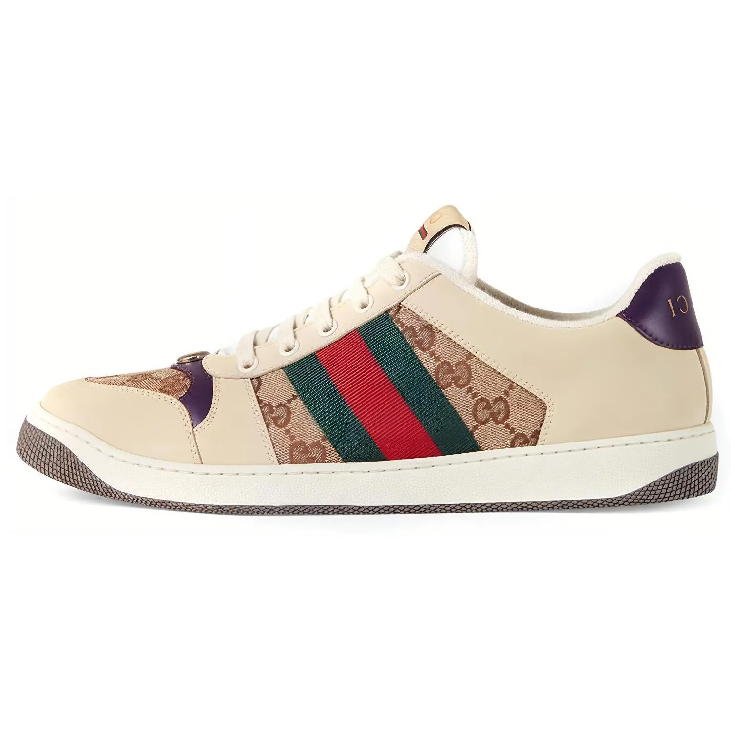 GUCCI Men's Screener Low-Top Sneakers - GG Logo, Striped, Beige, Casual Sports Shoes, Slip-Ons & Flat Footwear Trainers