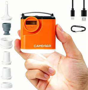 【Outdoor essential】Camdoor Portable Mini Air Pump for Air Mattress & Pool Floats, carabiner，Fast Inflate & Deflate Camping Pump with LED Light,  Inflatable Sleeping Bag Air Bed Airbeds,  2400mAh Super Strong Mini Air Mattress Pump with Camping Light