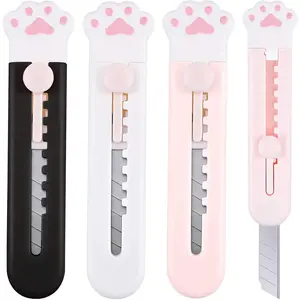 Cute Cat Paw Design Box Cutter, 4 Counts Portable Mini Cutter, Office Cutting Supplies Paper Cutters for Scrapbooking, Crafts, Gift Wrapping, Office Gadgets