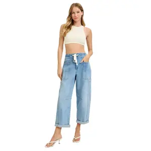 Risen Jeans - High Rise Crop Wide Barrel Cargo Pocket Pants (25" - 27.5" Inseam) - PG21142L - Final Sale, Streetwear, Spandex