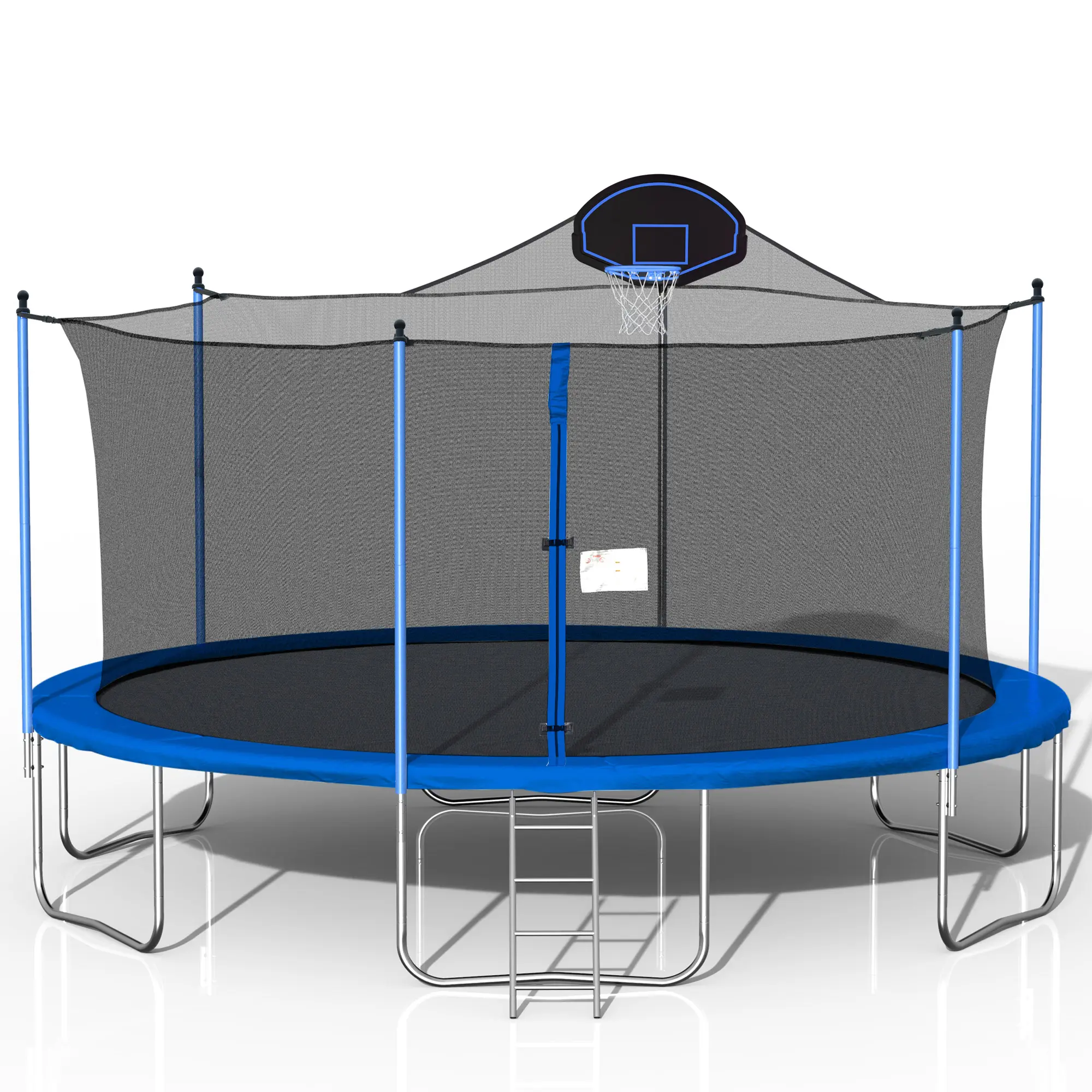 16FT Trampoline for Adults & Kids with Basketball Hoop, Outdoor Trampolines w/Ladder and Safety Enclosure Net for Kids and Adults,  330 LBS Capacity, Double-sided cover safety enclosure net trampoline  for  kids
